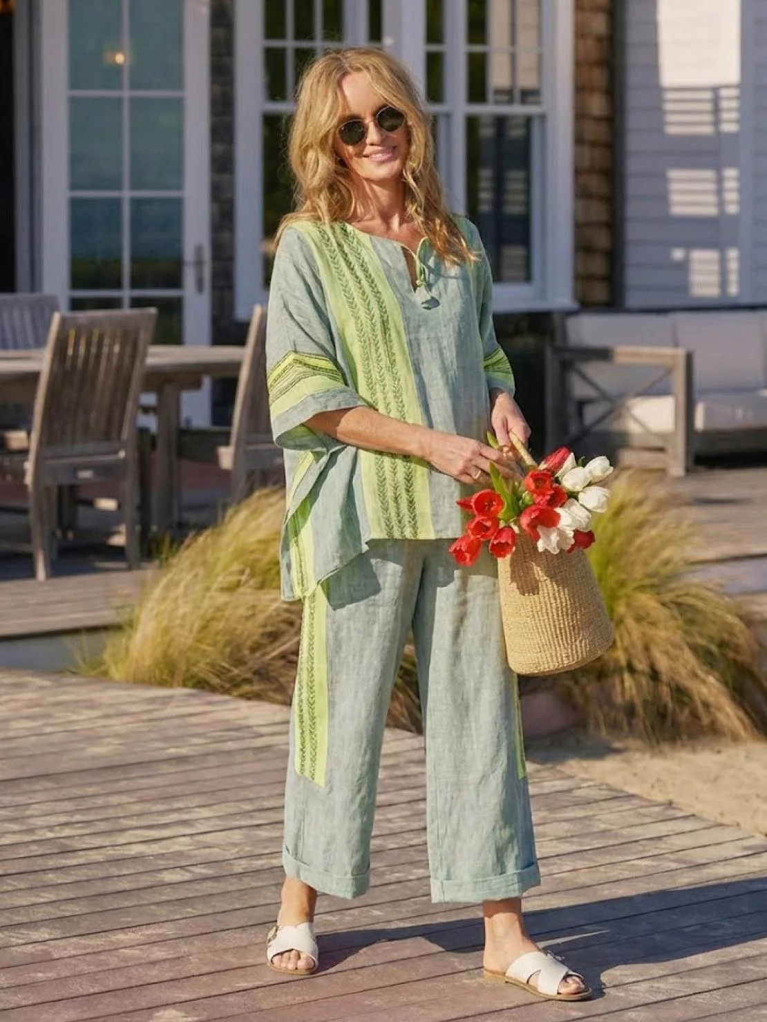 Alma | Women's Embroidered Two-Piece Set Wide Leg Pants Tunic Top - Image 20