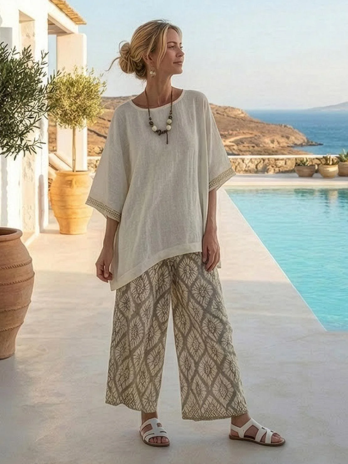 Alma | Women's Embroidered Two-Piece Set Wide Leg Pants Tunic Top - Image 87