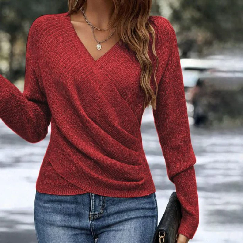 Amber | Women's V-Neck Long Sleeve Fitted Knit Sweater - Image 3