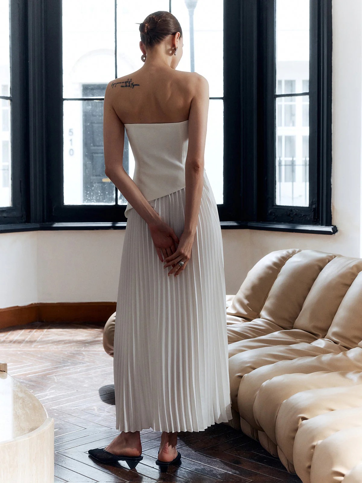 Aria | Women's Pleated Strapless Maxi Dress Side Split Elegant - Image 2