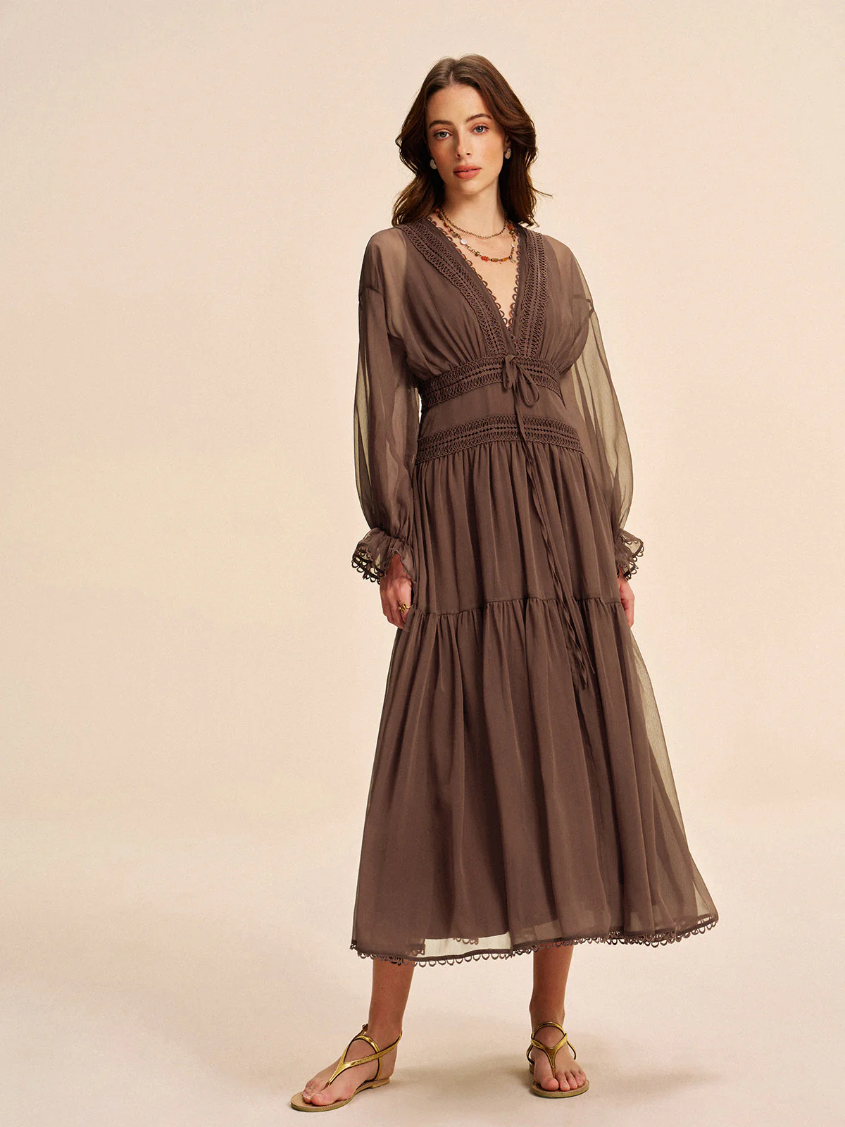 Aurora | Women's Boho V-Neck Chiffon Maxi Dress Long Sleeve - Image 3