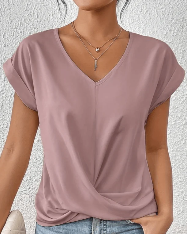 Cara | Women's V-Neck Twist Hem Top Short Sleeve Casual Summer T-Shirt - Image 4