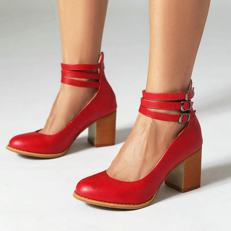Casilda™ | Smooth Sandals with Ankle Strap and Thick Heel - Image 14