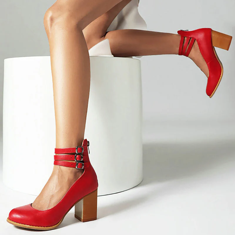 Casilda™ | Smooth Sandals with Ankle Strap and Thick Heel - Image 15