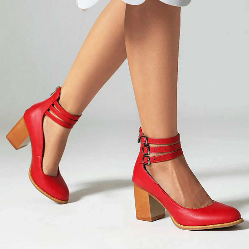 Casilda™ | Smooth Sandals with Ankle Strap and Thick Heel - Image 4