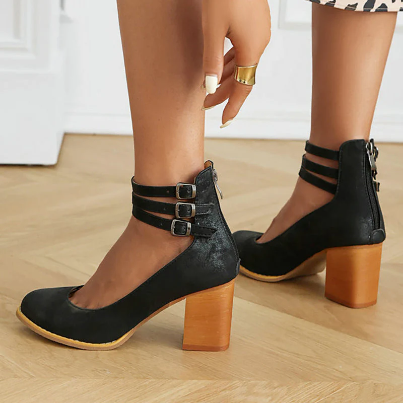 Casilda™ | Smooth Sandals with Ankle Strap and Thick Heel - Image 9