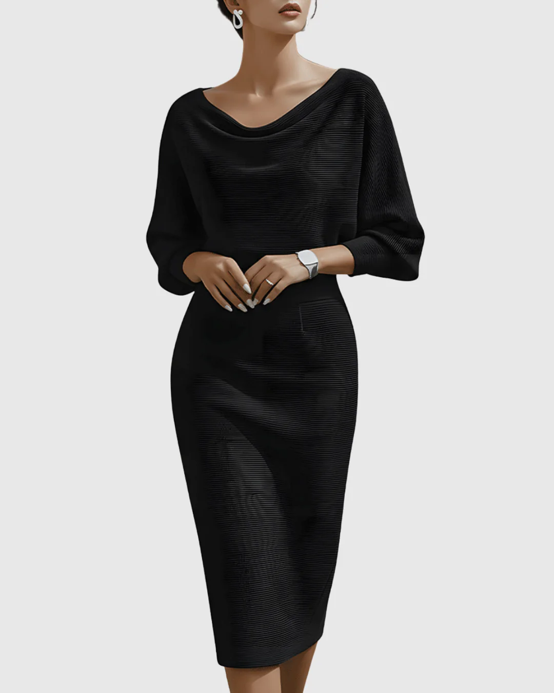 Celeste | Women's Cowl Neck Batwing Sleeve Midi Dress - Image 3