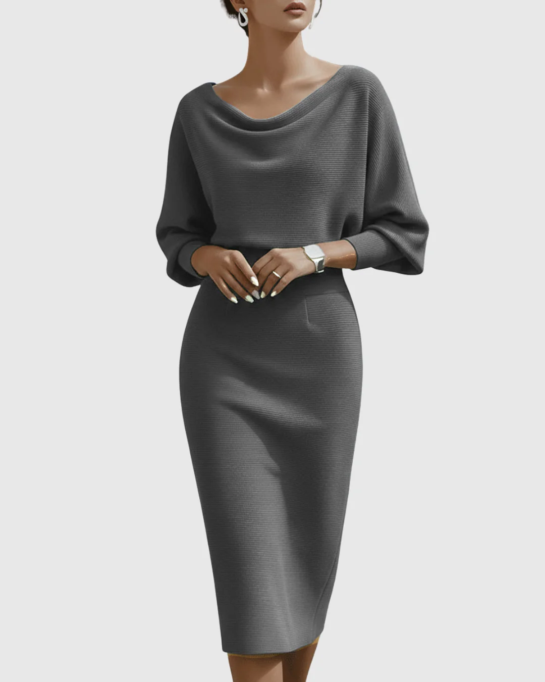 Celeste | Women's Cowl Neck Batwing Sleeve Midi Dress - Image 5