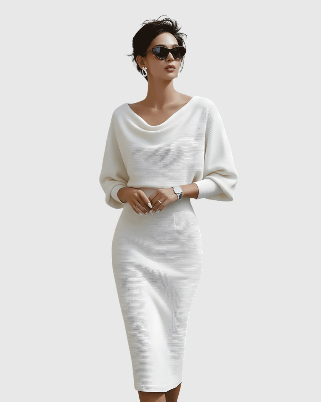 Celeste | Women's Cowl Neck Batwing Sleeve Midi Dress - Image 8