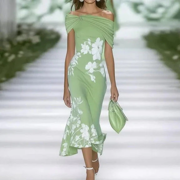 Celeste | Women's Off Shoulder Floral Midi Dress Fitted Waist - Image 3