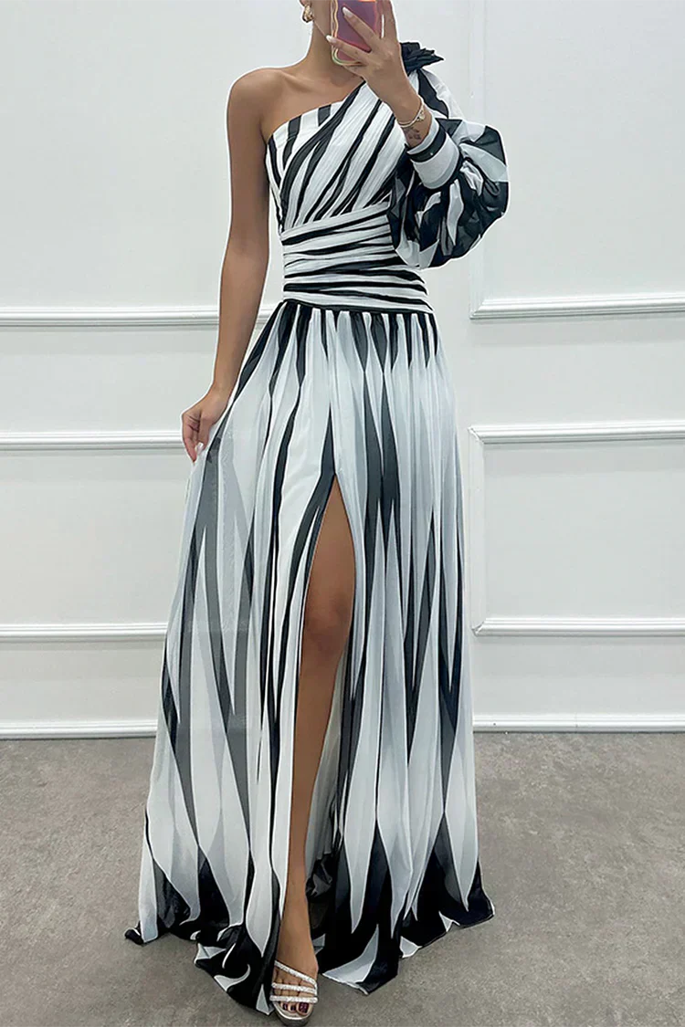 Chloe | Elegant Striped One Shoulder Maxi Dress - Image 2