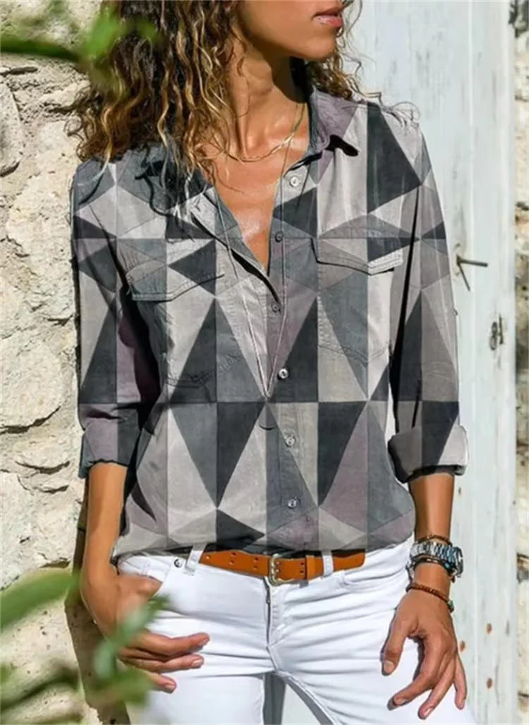 Cleo | Women's Printed Long Sleeve Button Down Casual Blouse - Image 4