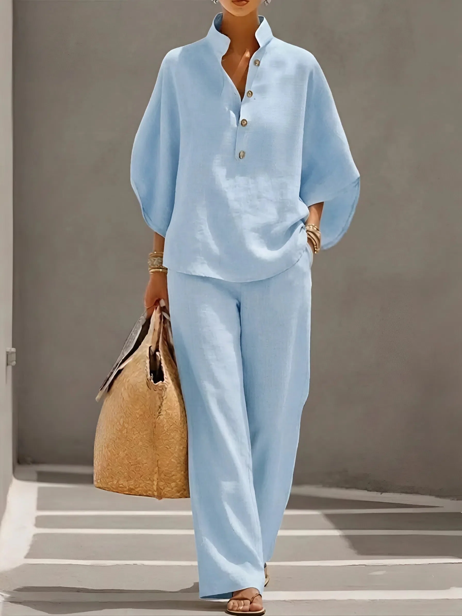 Cordula | Women's Button Up Wide Leg Two Piece Set - Image 2
