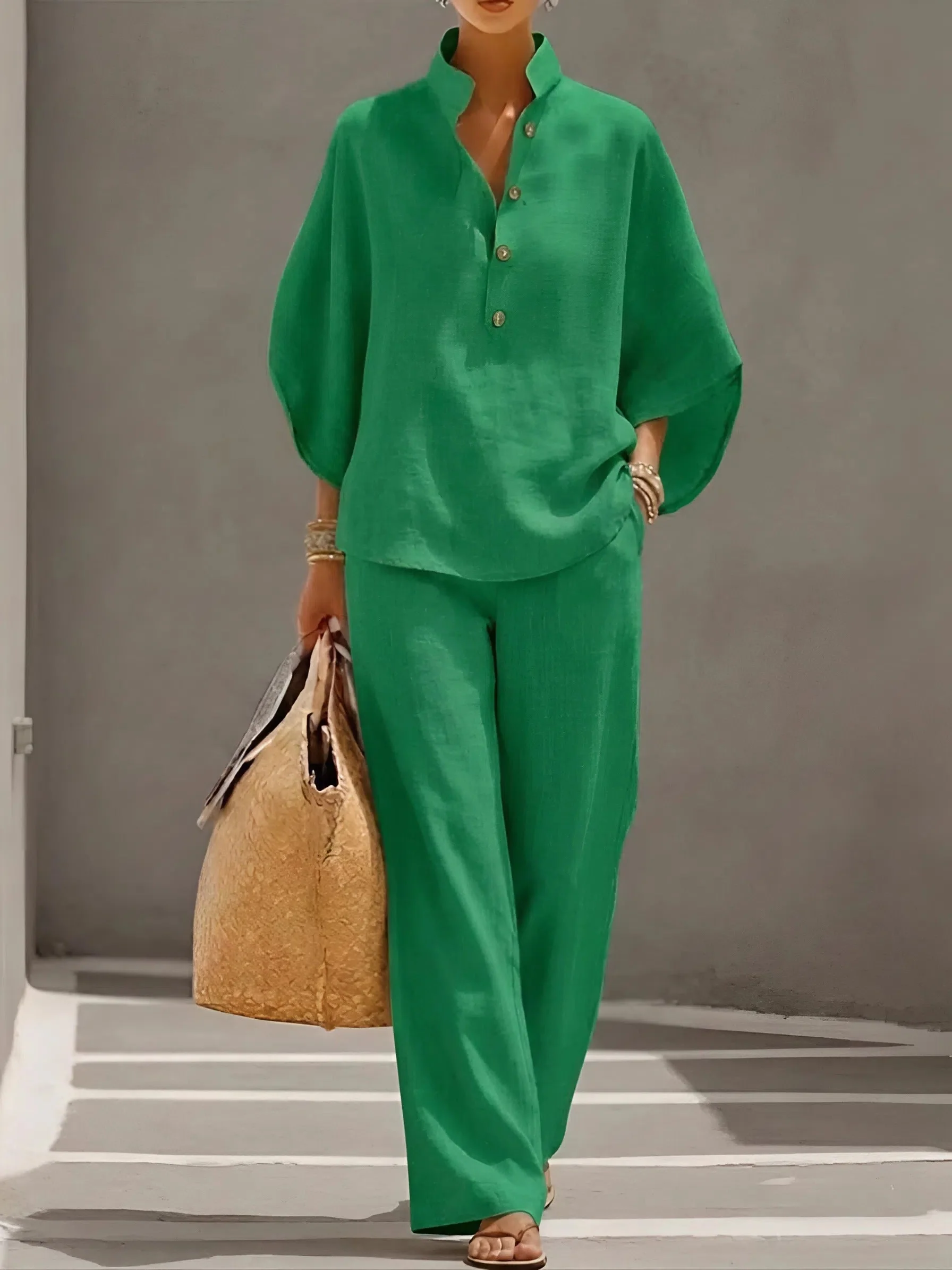 Cordula | Women's Button Up Wide Leg Two Piece Set - Image 3
