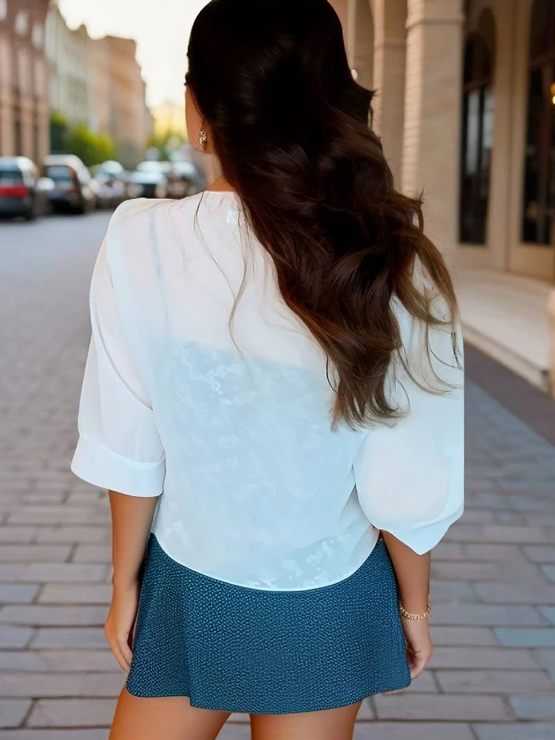 Dahlia | Women's Sheer Chiffon Tie Front Crop Cardigan Top - Image 11