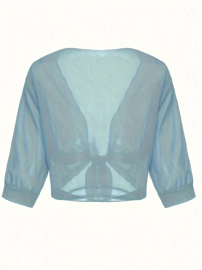Dahlia | Women's Sheer Chiffon Tie Front Crop Cardigan Top - Image 19