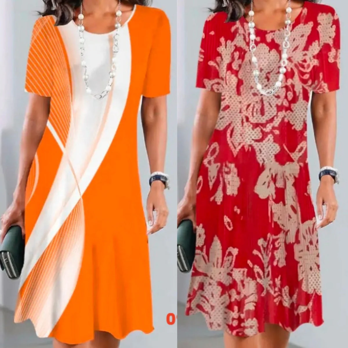Dalia | Women's Colour Block Print Midi Dress Short Sleeve Round Neck Dress - Image 6