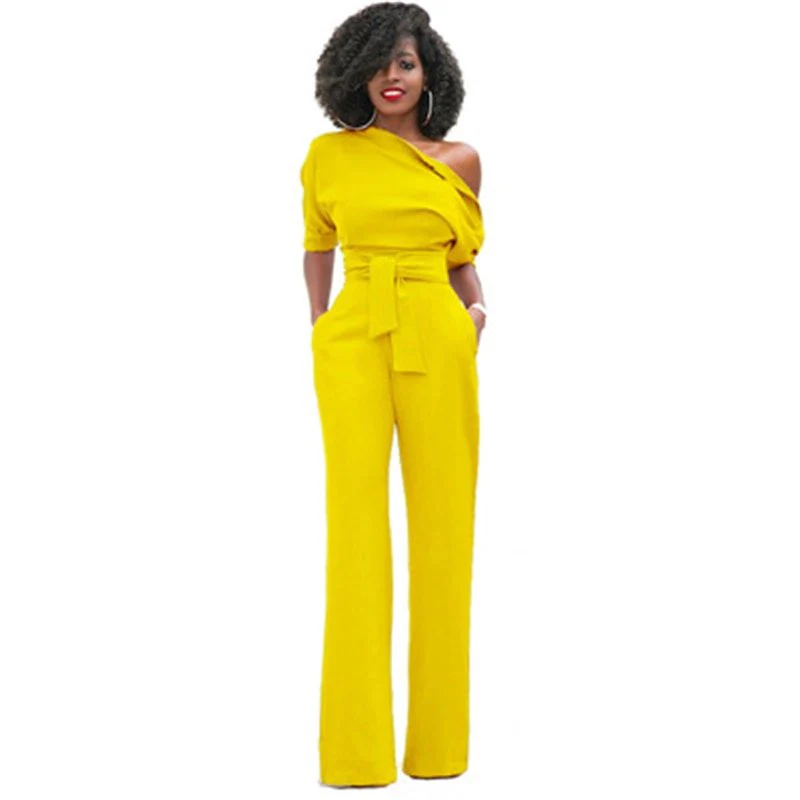 Dalissa | Women's One-Shoulder Wide-Leg Jumpsuit Belted Formal Playsuit - Image 6