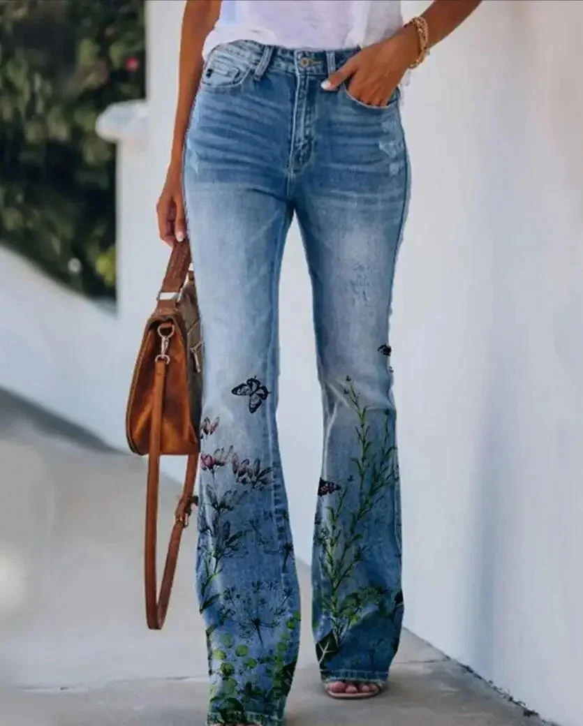Dani | Women's Floral Print High Waist Straight Leg Jeans - Image 7