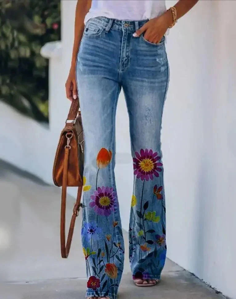 Dani | Women's Floral Print High Waist Straight Leg Jeans - Image 8