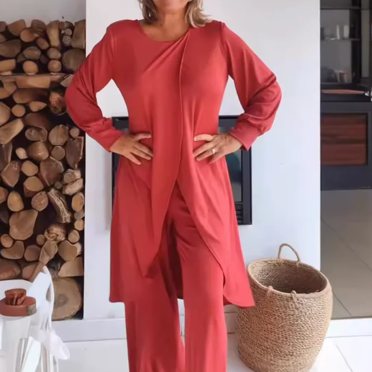 Danielle | Women's Two-Piece Lounge Set Long Sleeve Top & Wide-Leg Trousers - Image 8