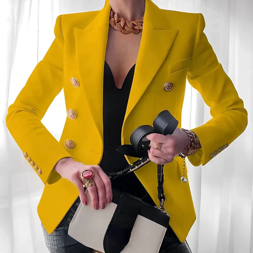 Elan | Women's Double Breasted Blazer Gold Button Tailored Jacket - Image 4