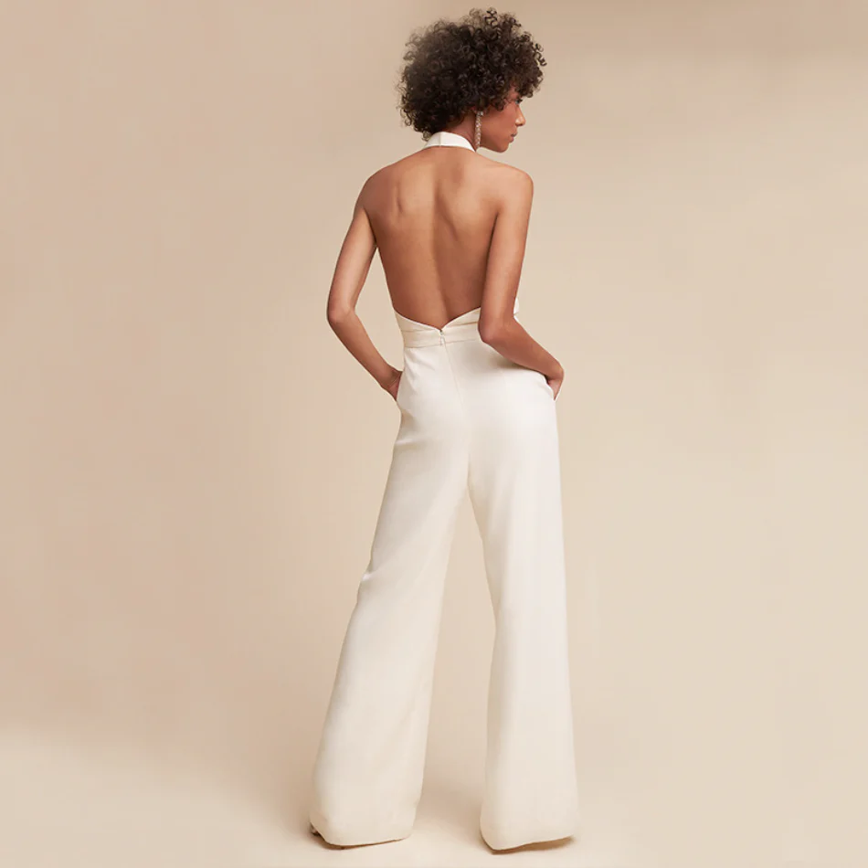Elina | Women's V-Neck Wide-Leg Jumpsuit Sleeveless Backless Formal Playsuit - Image 4