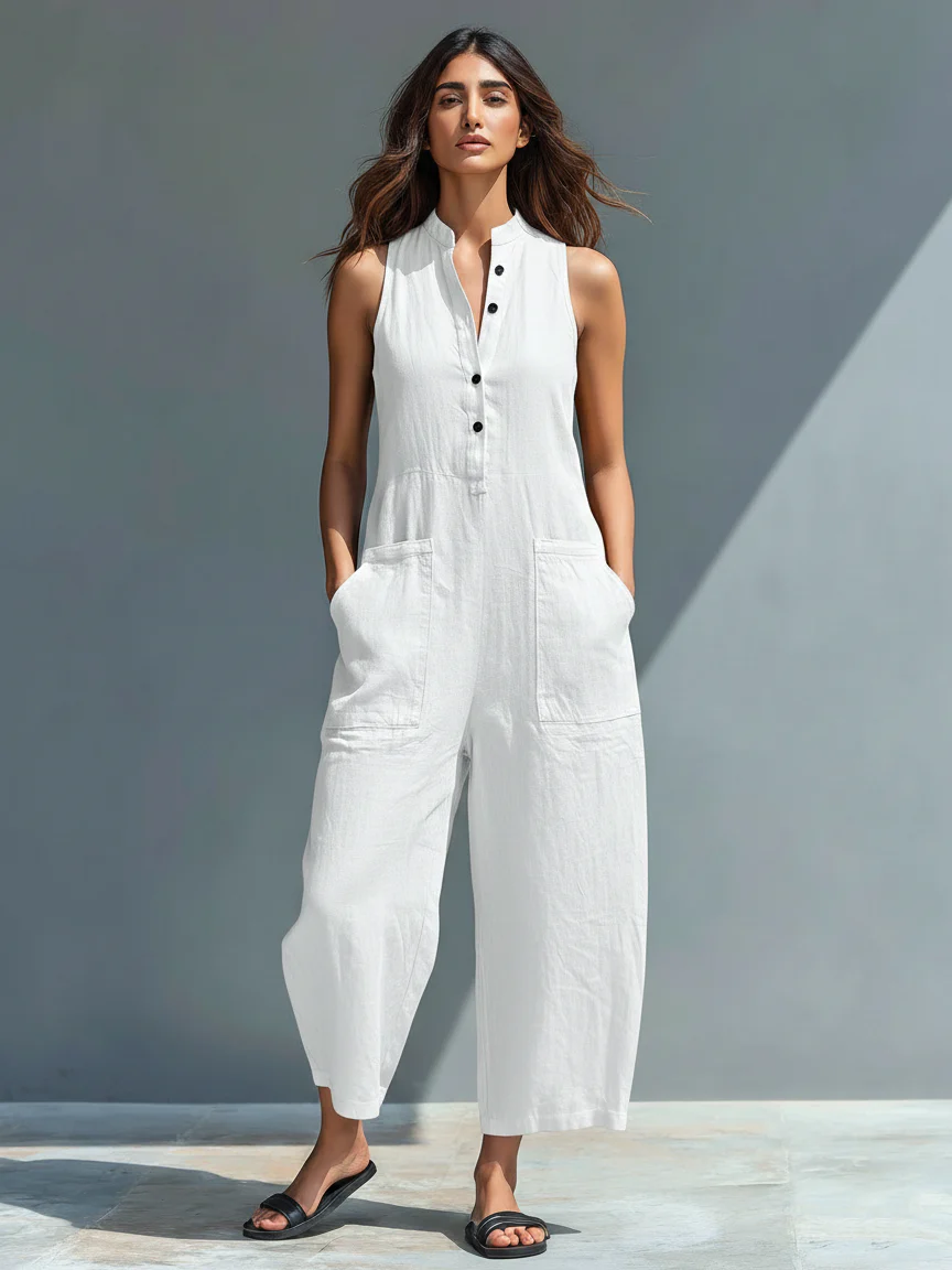 Evangelia | Women's Sleeveless Wide Leg Jumpsuit - Image 7