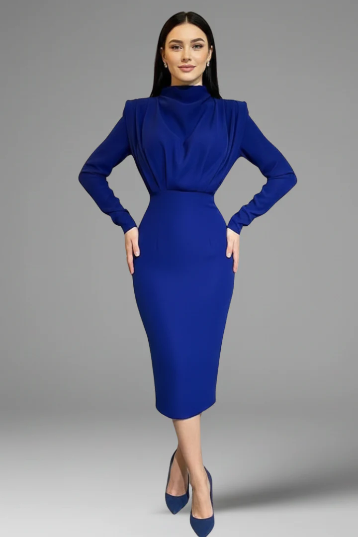Evangeline | Women's Mock Neck Long Sleeve Maxi Dress - Image 12