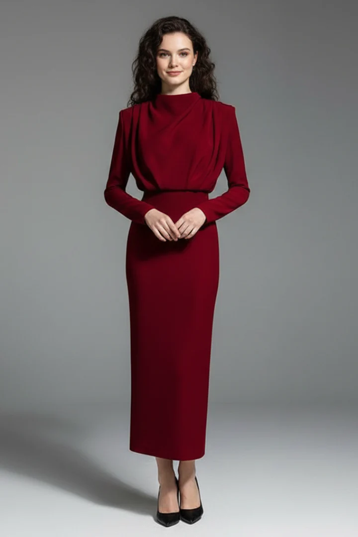 Evangeline | Women's Mock Neck Long Sleeve Maxi Dress - Image 6