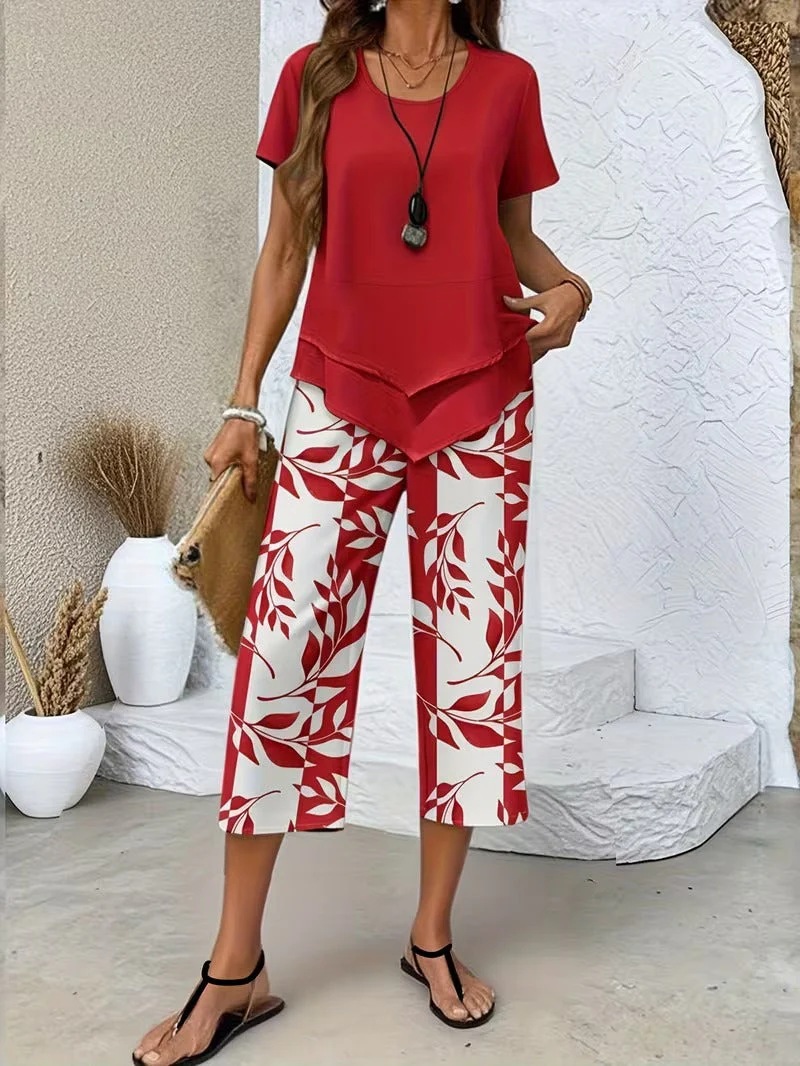 Evelira | Women's Leaf Print Two Piece Wide Leg Set - Image 3