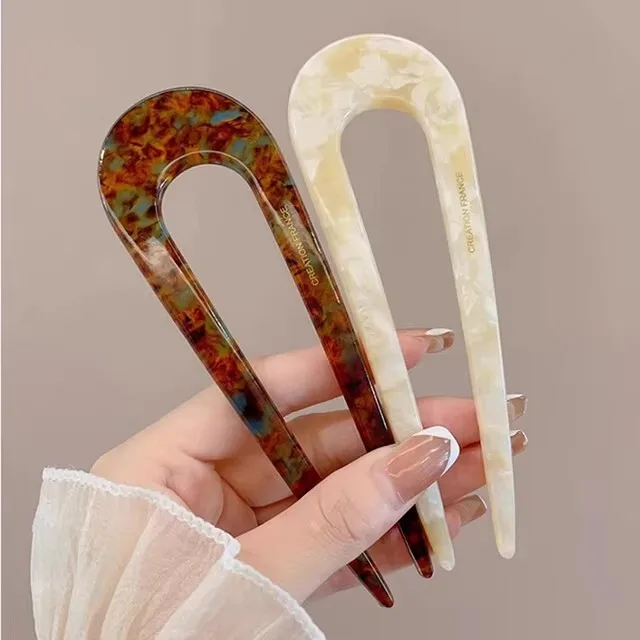 Serine™ | Fashion Marble Print U-Shaped Hair Fork Acetate Geometric Hair Clip Stick For Bun Maker Women Girls DIY Vintage Hairstyle Tools - Image 10