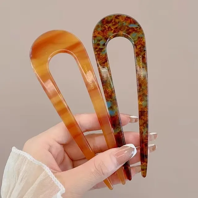 Serine™ | Fashion Marble Print U-Shaped Hair Fork Acetate Geometric Hair Clip Stick For Bun Maker Women Girls DIY Vintage Hairstyle Tools - Image 11