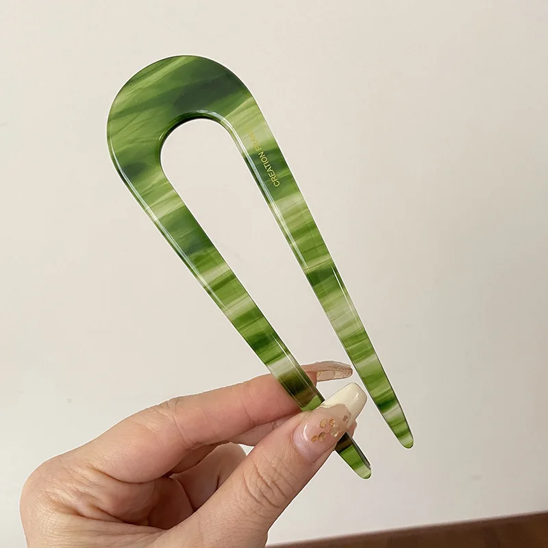 Serine™ | Fashion Marble Print U-Shaped Hair Fork Acetate Geometric Hair Clip Stick For Bun Maker Women Girls DIY Vintage Hairstyle Tools - Image 12