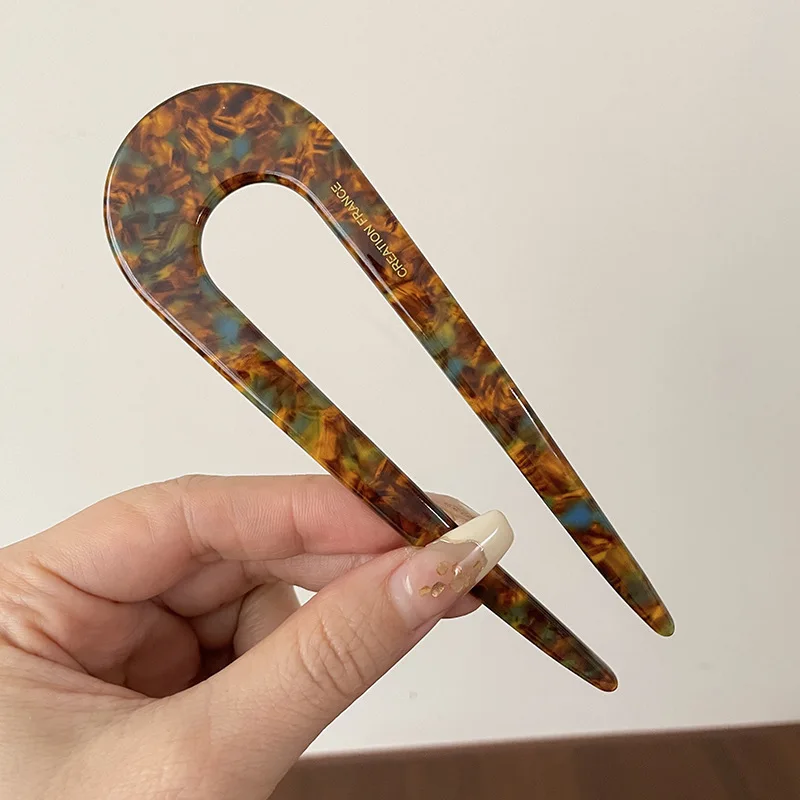 Serine™ | Fashion Marble Print U-Shaped Hair Fork Acetate Geometric Hair Clip Stick For Bun Maker Women Girls DIY Vintage Hairstyle Tools - Image 14