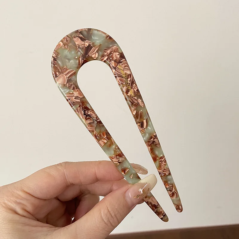 Serine™ | Fashion Marble Print U-Shaped Hair Fork Acetate Geometric Hair Clip Stick For Bun Maker Women Girls DIY Vintage Hairstyle Tools - Image 15