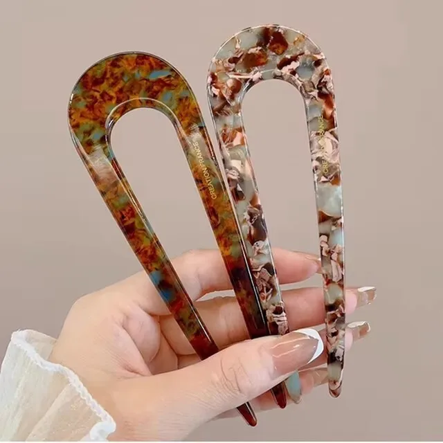 Serine™ | Fashion Marble Print U-Shaped Hair Fork Acetate Geometric Hair Clip Stick For Bun Maker Women Girls DIY Vintage Hairstyle Tools - Image 4
