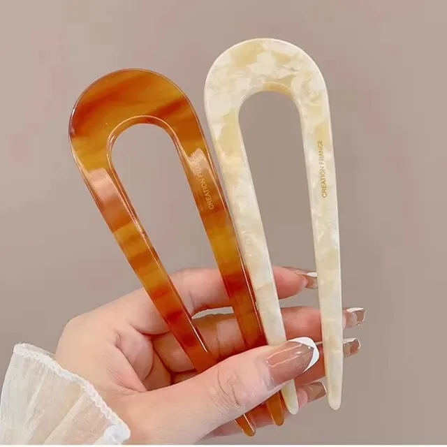 Serine™ | Fashion Marble Print U-Shaped Hair Fork Acetate Geometric Hair Clip Stick For Bun Maker Women Girls DIY Vintage Hairstyle Tools - Image 5