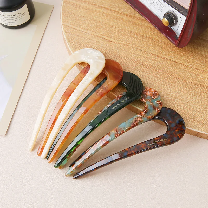 Serine™ | Fashion Marble Print U-Shaped Hair Fork Acetate Geometric Hair Clip Stick For Bun Maker Women Girls DIY Vintage Hairstyle Tools - Image 6