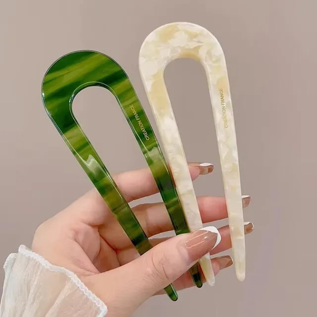 Serine™ | Fashion Marble Print U-Shaped Hair Fork Acetate Geometric Hair Clip Stick For Bun Maker Women Girls DIY Vintage Hairstyle Tools - Image 7