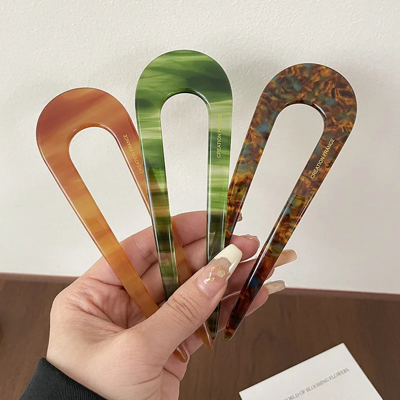 Serine™ | Fashion Marble Print U-Shaped Hair Fork Acetate Geometric Hair Clip Stick For Bun Maker Women Girls DIY Vintage Hairstyle Tools - Image 8