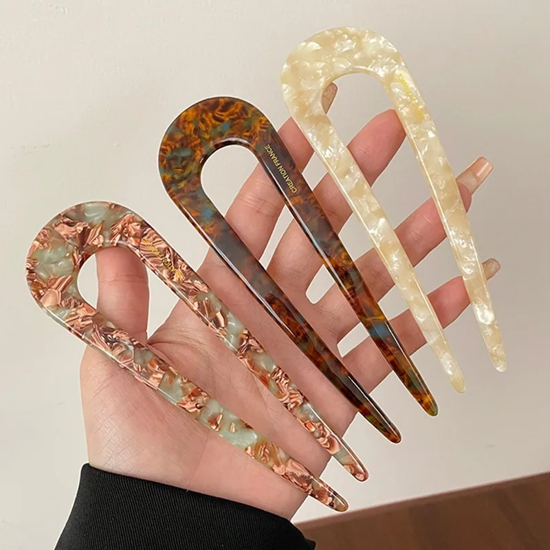 Serine™ | Fashion Marble Print U-Shaped Hair Fork Acetate Geometric Hair Clip Stick For Bun Maker Women Girls DIY Vintage Hairstyle Tools - Image 9