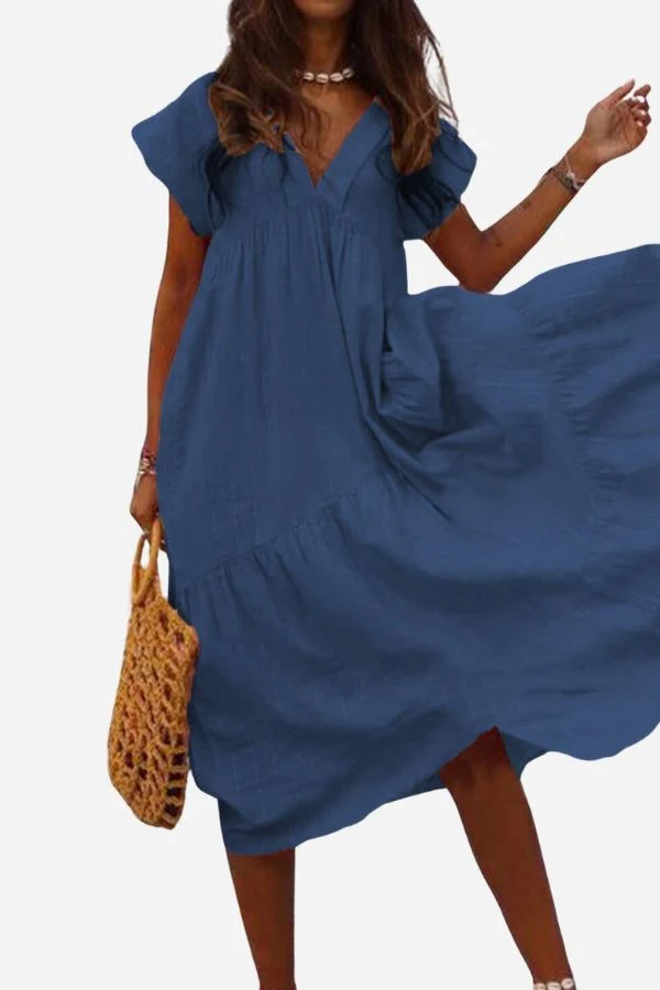 Fern | Women's V-Neck Tiered Maxi Dress Short Sleeve Flowy - Image 6