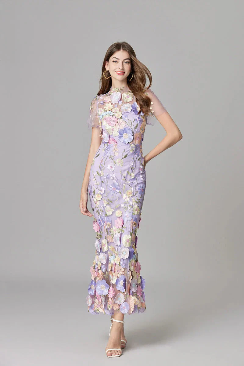 Flora | Women's 3D Floral Embroidered Sleeveless Maxi Dress - Image 12