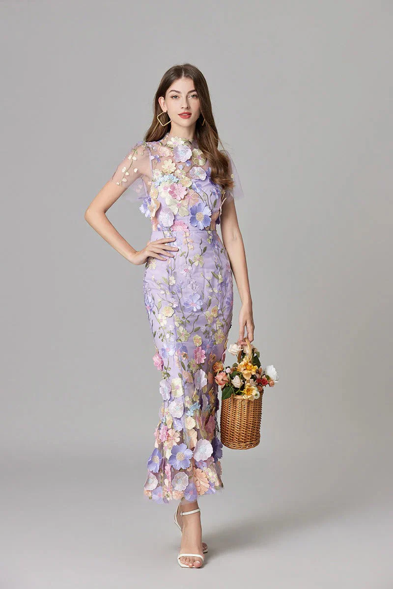 Flora | Women's 3D Floral Embroidered Sleeveless Maxi Dress - Image 14