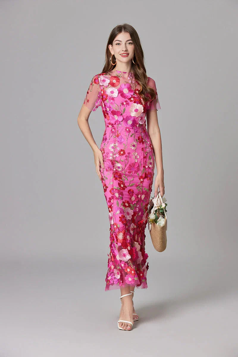 Flora | Women's 3D Floral Embroidered Sleeveless Maxi Dress - Image 5