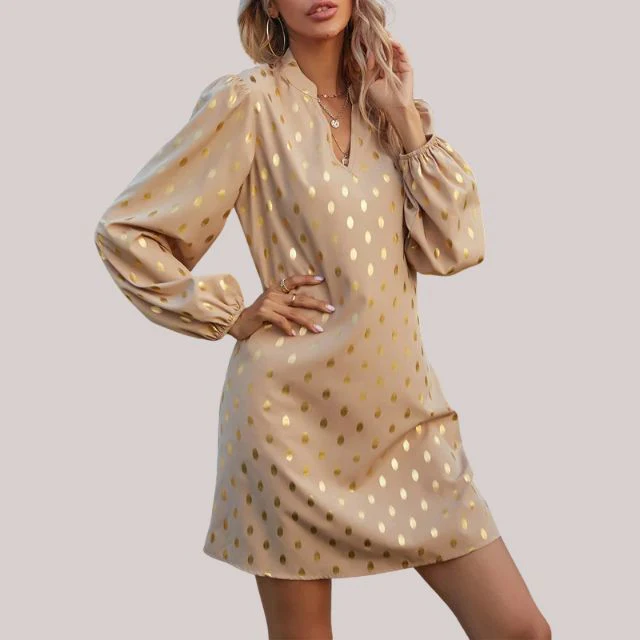 Alyssa | Gold Polka Dot Mini Dress - Image 3
