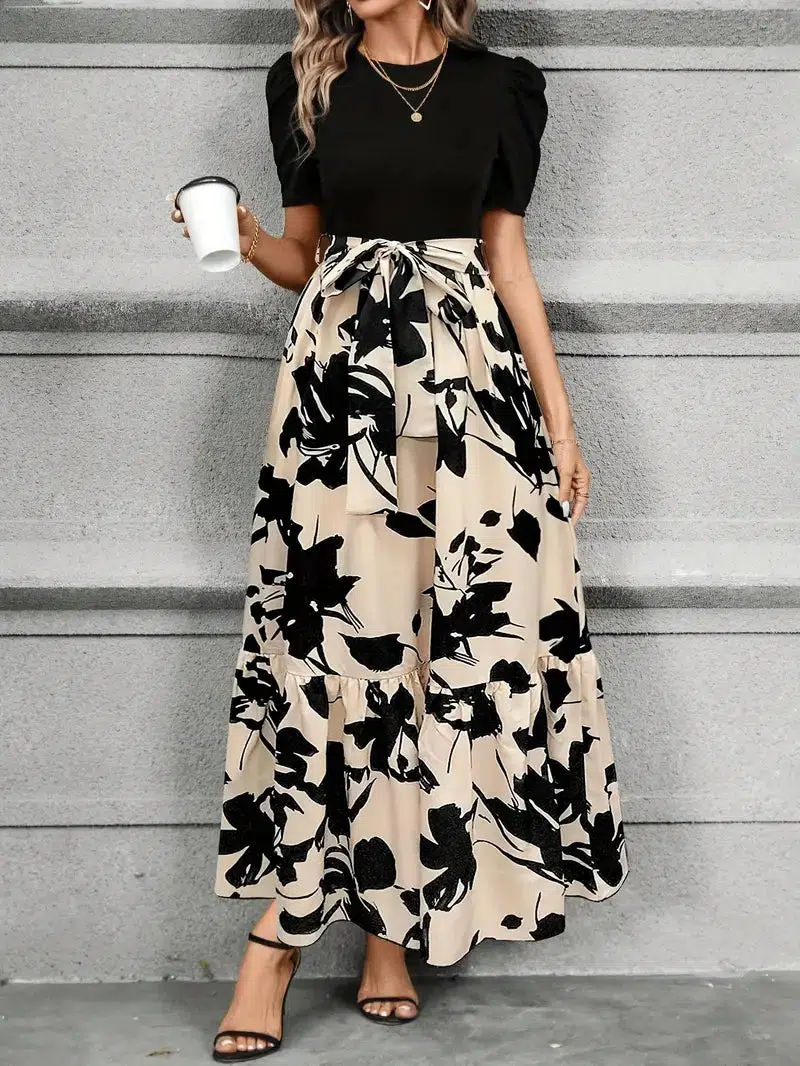 Isla | Women's High Waist Floral Print Short Sleeve Maxi Dress - Image 3