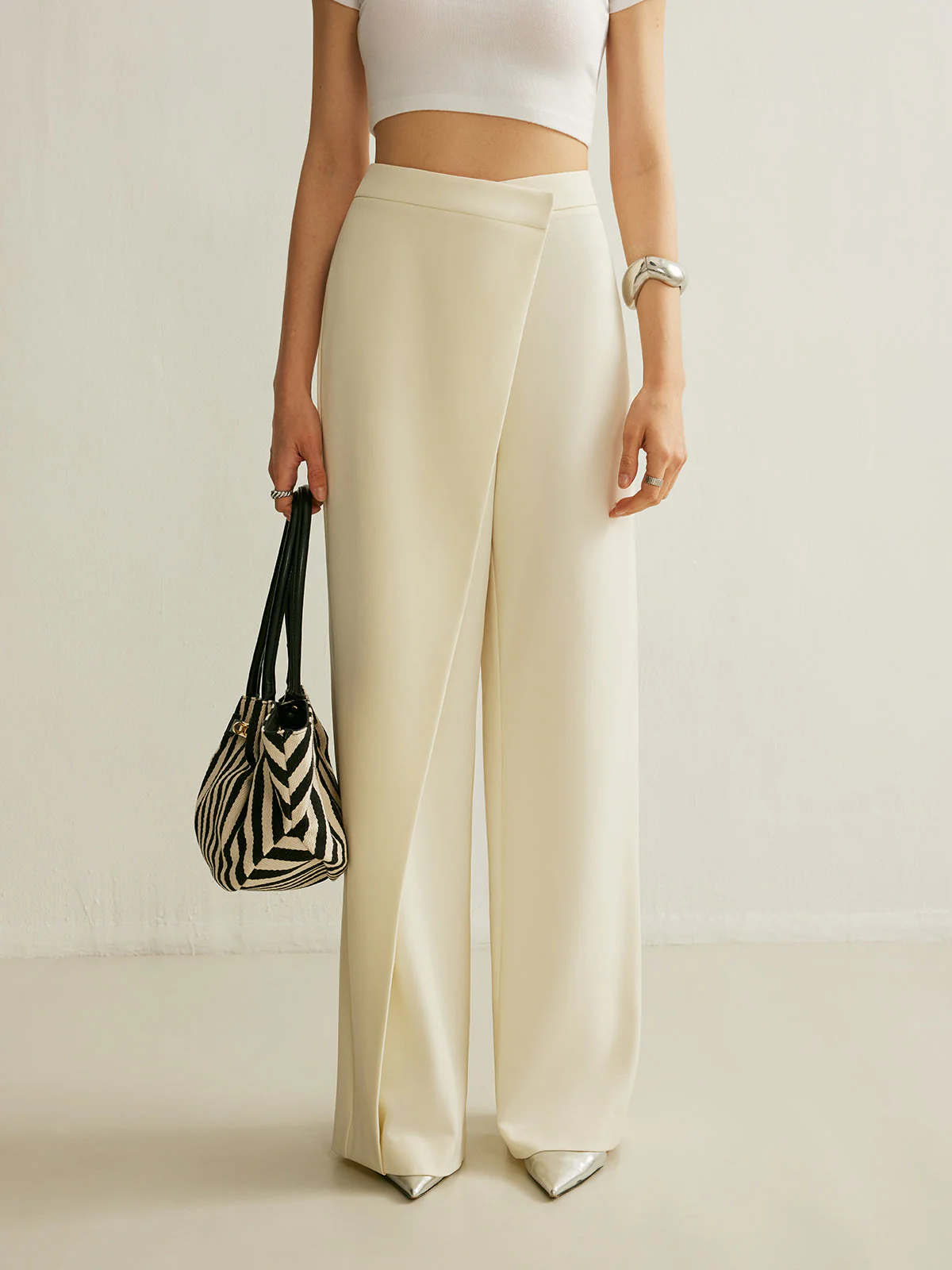 Harlow | Women's High Waist Wide Leg Trousers Asymmetric Wrap - Image 2