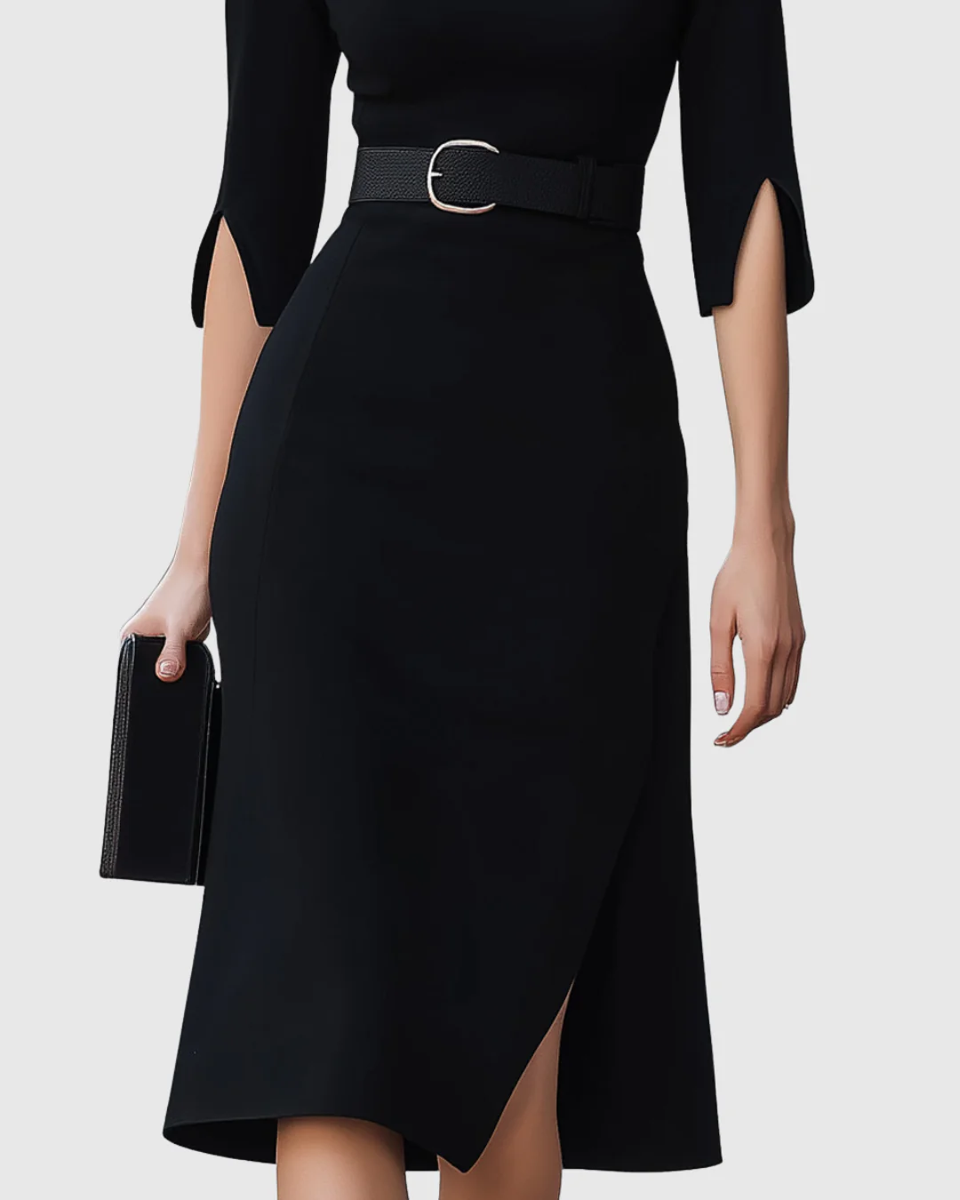 Harper | Women's Belted High Neck Midi Dress Split Sleeve - Image 4